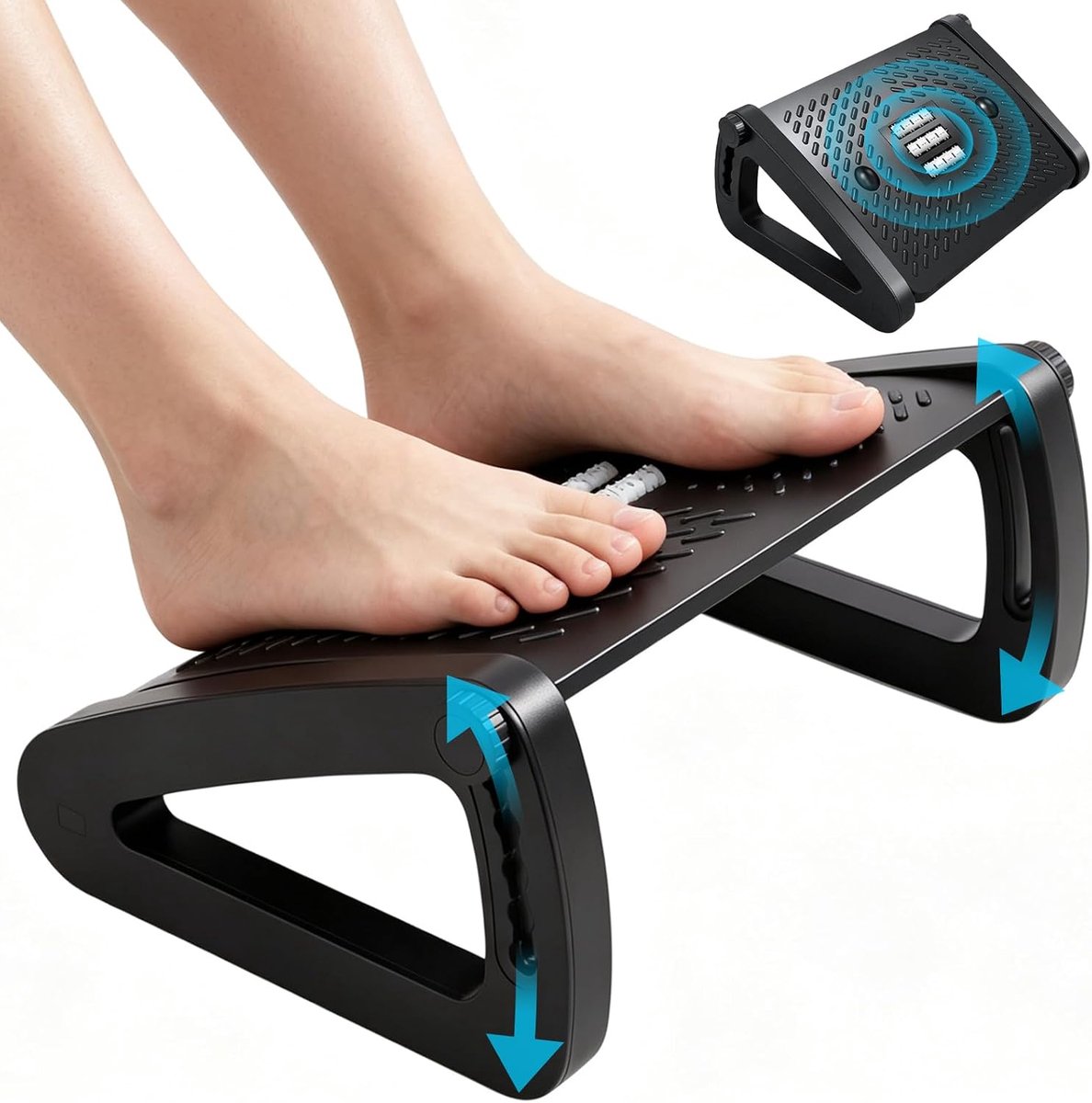 SnelShoppen - Voetsteun Bureau Ergonomisch Hoogte Verstelbaar Antislip met Massagefunctie - Verlicht Rug- en Beenpijn - Duurzaam ABS Materiaal voor Th