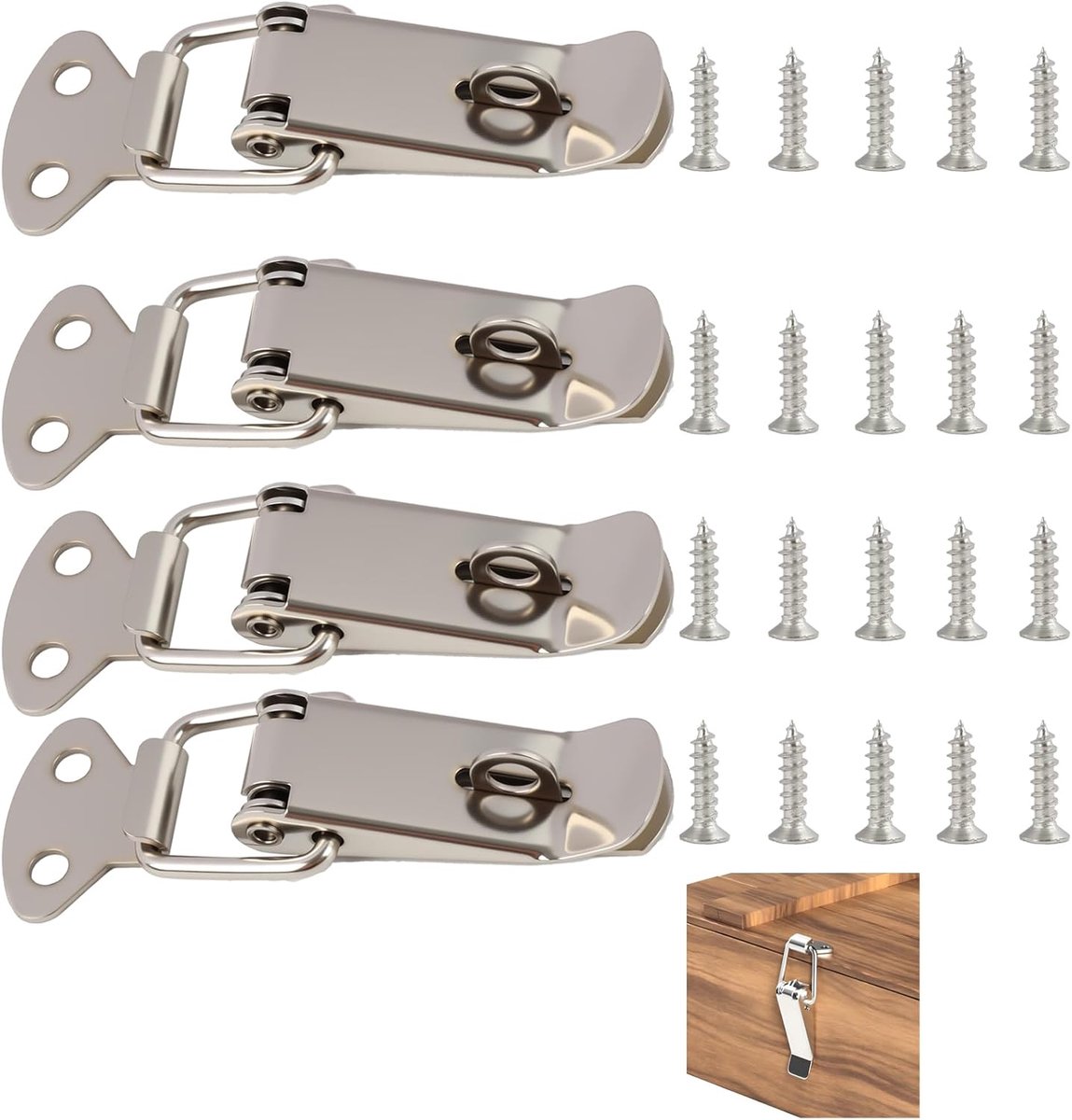 SnelShoppen - 4 Stuks RVS Spanklem met Schroeven - 56mm Hefslot Veerklap voor Veilige Box Sluiting, Gereedschapskist, Bak, Kist en Kast Slot - Zware K