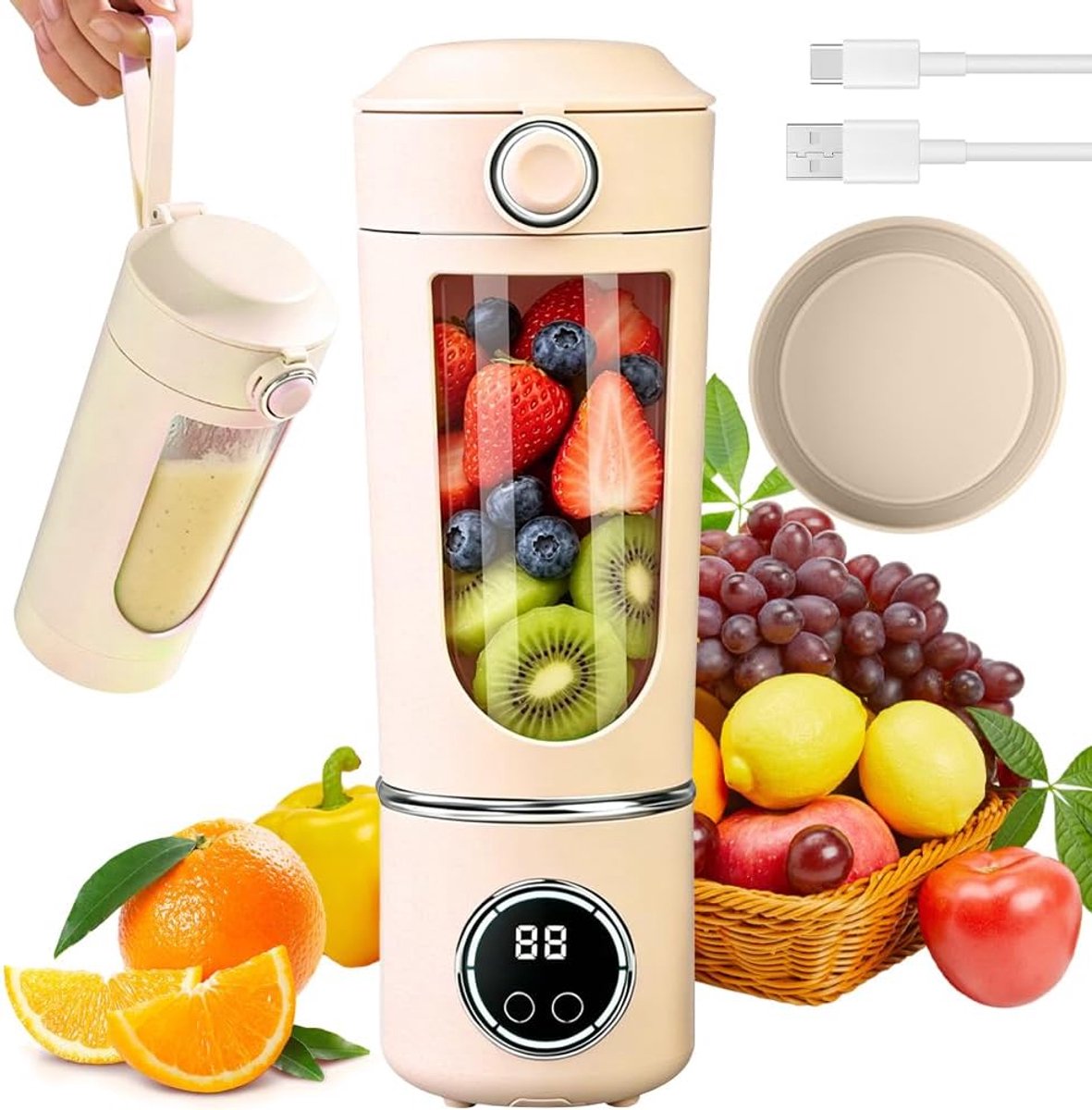 SnelShoppen Draagbare mixer 700 ml oplaadbare mini-mixer met digitaal display krachtige blender voor milkshakes smoothies fruit groenten campi