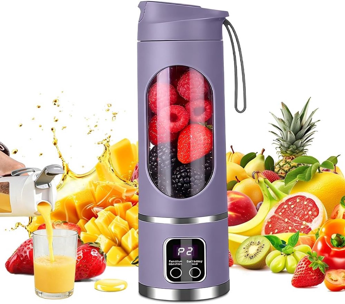 SnelShoppen - Draagbare Smoothiemixer 450 ml Mini-Blender USB-Mixer met 12 Messen en LED-Display - Ideaal voor Milkshakes, Sappen en IJsdranken - Paar