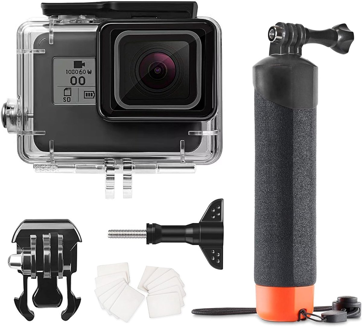 SnelShoppen - Waterproof Onderwaterbehuizing met Drijvende Handgreep voor GoPro Hero 7/6/5/2018 - Duikdiepte 60M - Ideaal voor Duiken, Watersport en A