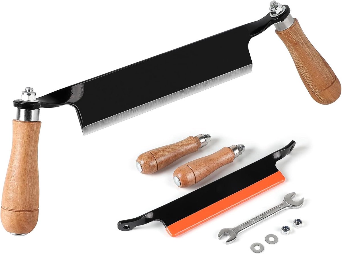 Houten Hoekmes van 200mm – Ergonomisch Houten Handvat, Geslepen Holle Kling en Beschermhoes voor Precisiewerk in Houtbewerking