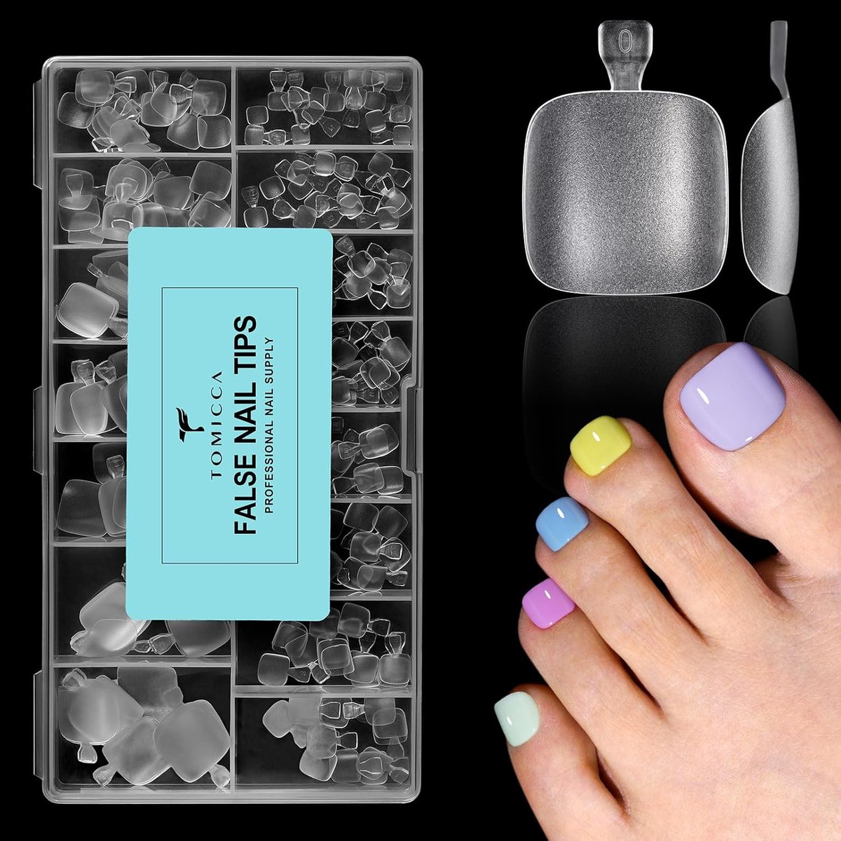 SnelShoppen - 240 Stuks Matte Kunstnagels voor Teennagels, Korte Vierkante Valse Nagels, 15 Maten, DIY Nagel Studio Set voor Feest, Verjaardag, Vakant