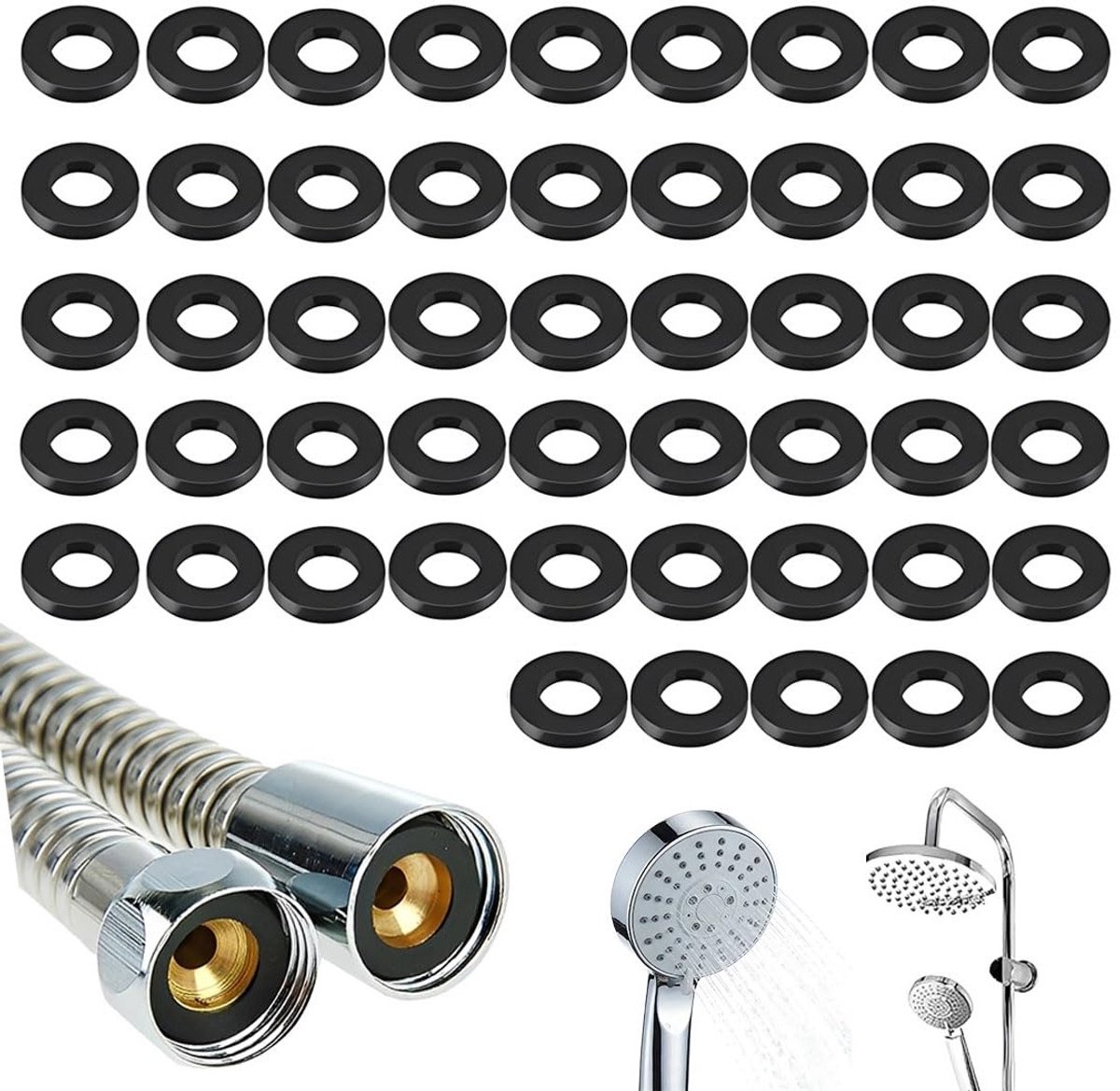 O-ring afdichtingen set van 50 stuks voor 1/2 inch rubberen platte sluitringen, geschikt voor kraan en doucheslang reparatie