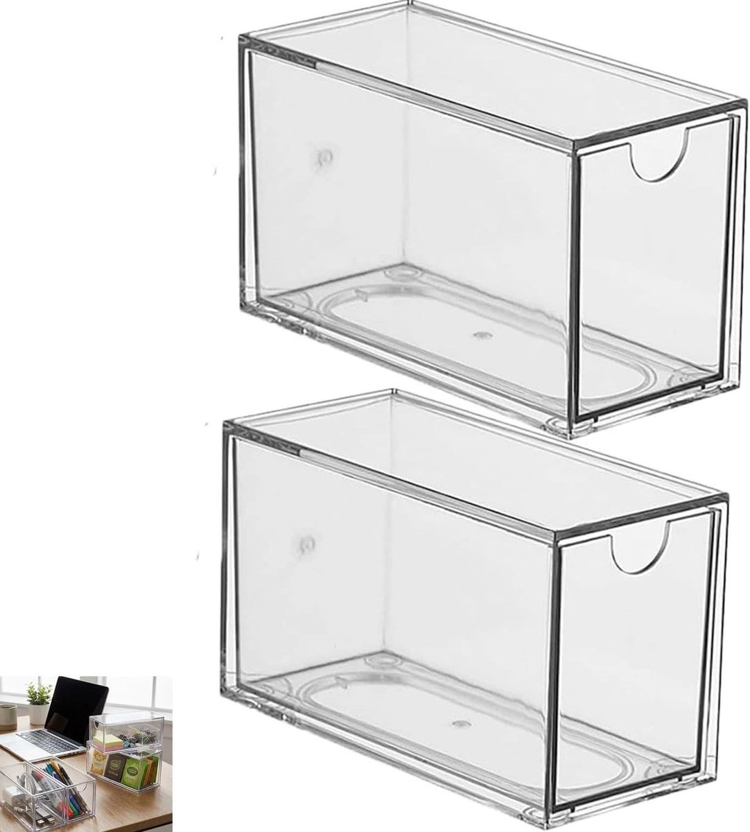 Ladenorganizer voor kantoor, praktische lade-box voor het opbergen van bureaubenodigdheden en theezakken, set van 2 stuks, ruimtebesparend en functioneel