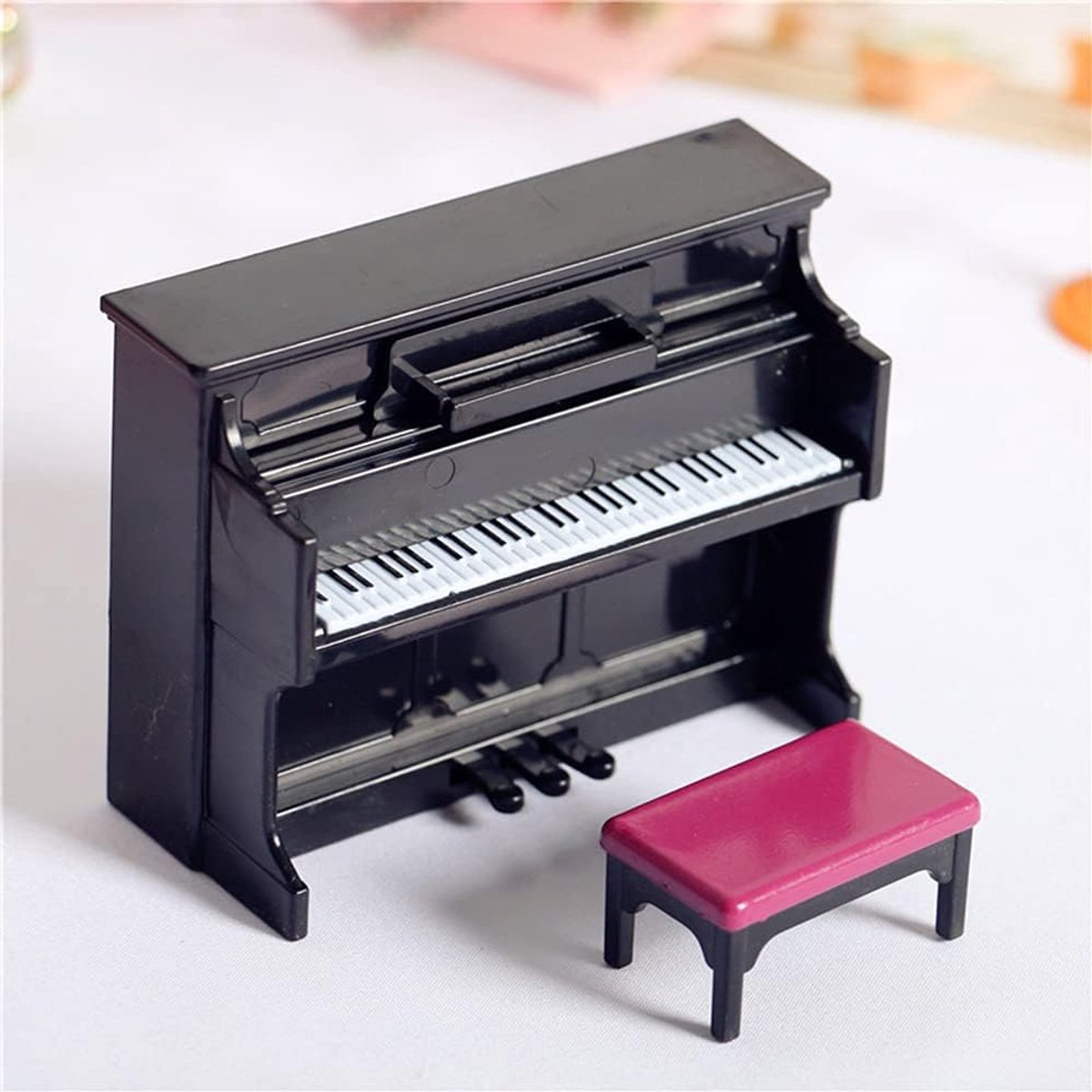 SnelShoppen - Dollhouse Miniature Piano met Stoel 1:12 - Zwart Houten Speelgoed Meubilair voor Poppenhuis, Perfect voor Kinder Speelgoed en Decoratie