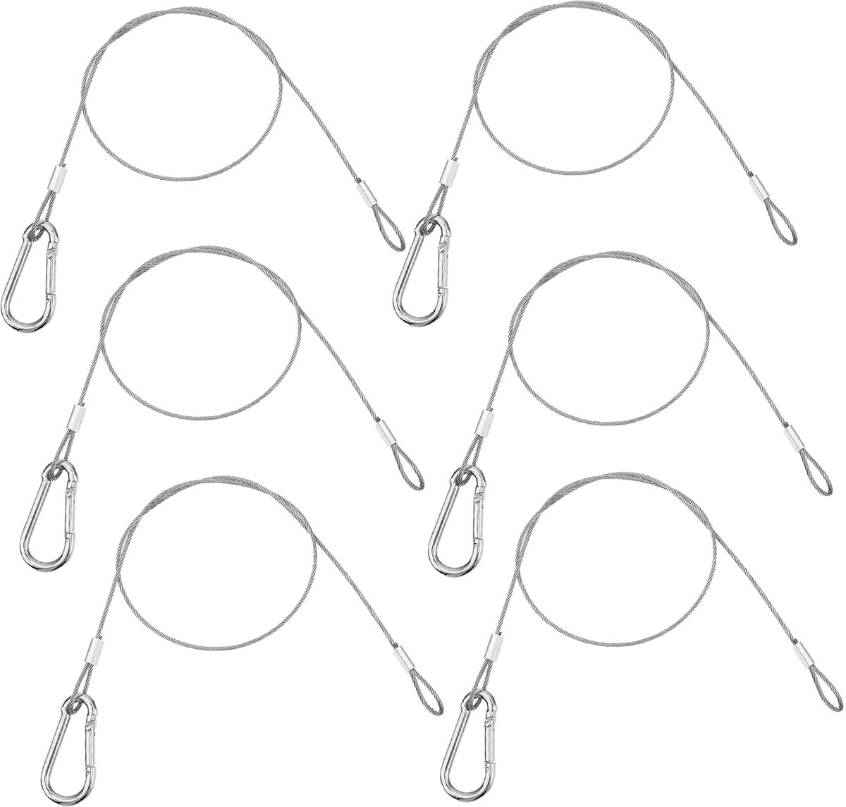 SnelShoppen - 6 Stuks RVS Zilver Draad Kabel met Oogjes voor Fiets, Motor, Meubels, Tuin - Lichtgewicht en Compact - 0.5m, 1.5mm