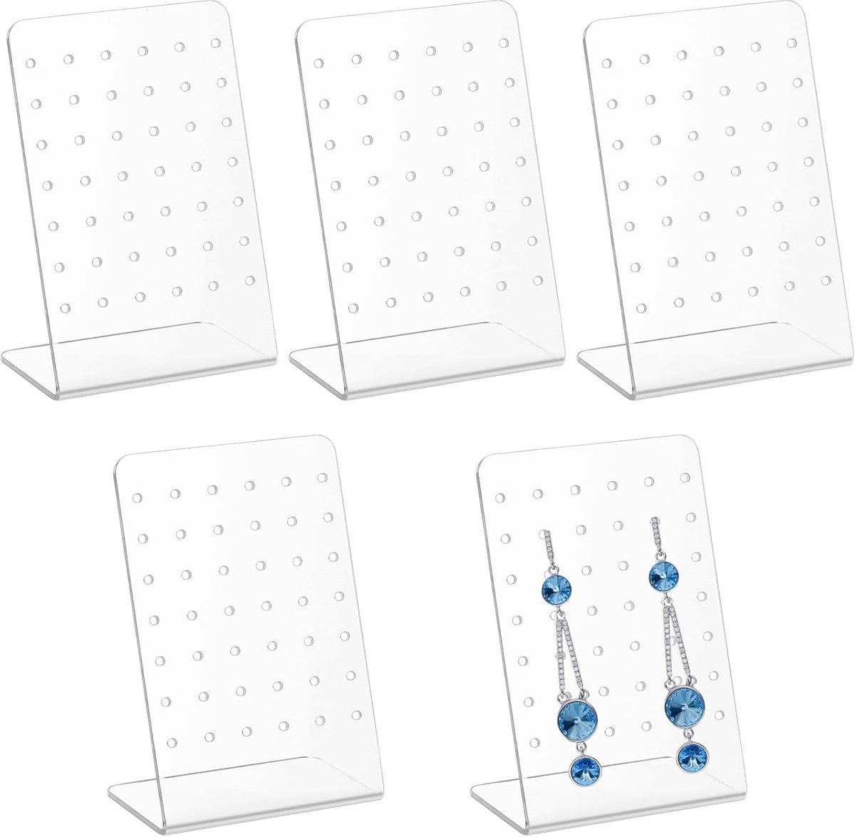 SnelShoppen - 5 Pcs Oorbelhouder, 42 Gaten L-vormige Acryl Oorbellenstandaard, Oorbellenopbergdoos voor Sieraden, Stud Oorbellen Organizer Display Sta