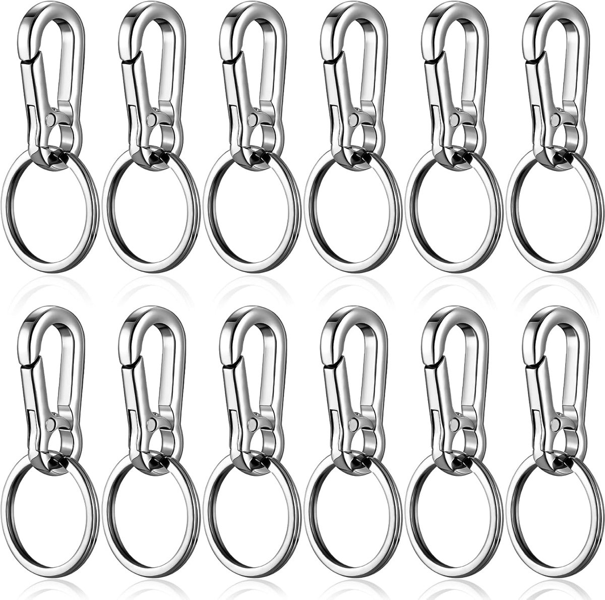 SnelShoppen - 12 Stuks Metaal Carabiner Sleutelhanger met RVS Haak, Lichtgewicht en Robuust, Sleutelhangers voor Mannen en Vrouwen, 7x2.2 cm, Perfect