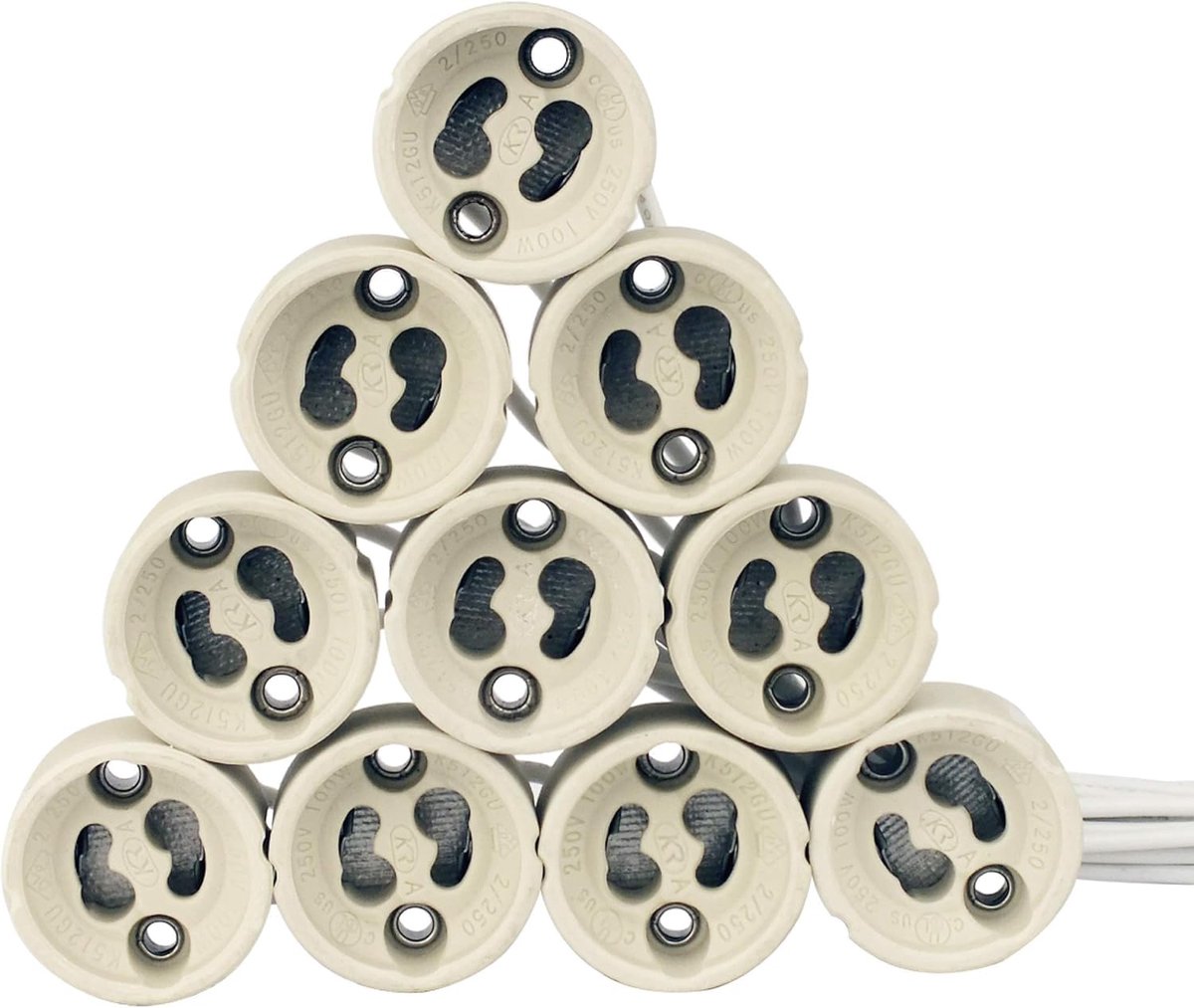 SnelShoppen - GU10 Lamp Fitting Adapter - 10-pack Keramische Lampenhouder met Hoogwaardige Siliconen Kabel - Voor LED en Halogeen Lampen - 15 cm Slank