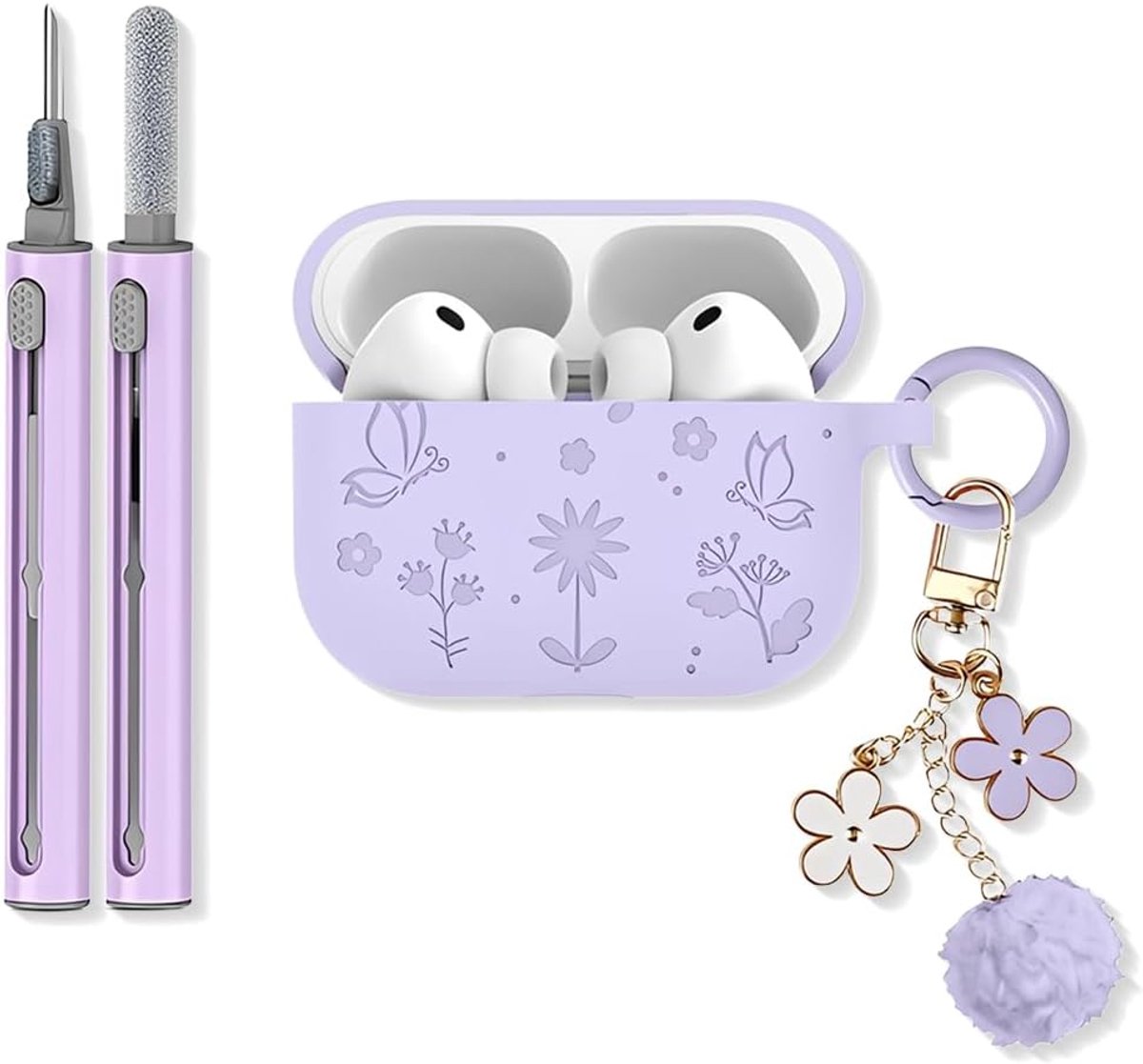 SnelShoppen - Pro 3 Hoes Bloemen Gegraveerd Silicone Case voor Pro 3de Generatie Schokbestendige Volledige Bescherming met Reinigingskit voor Vrouwen
