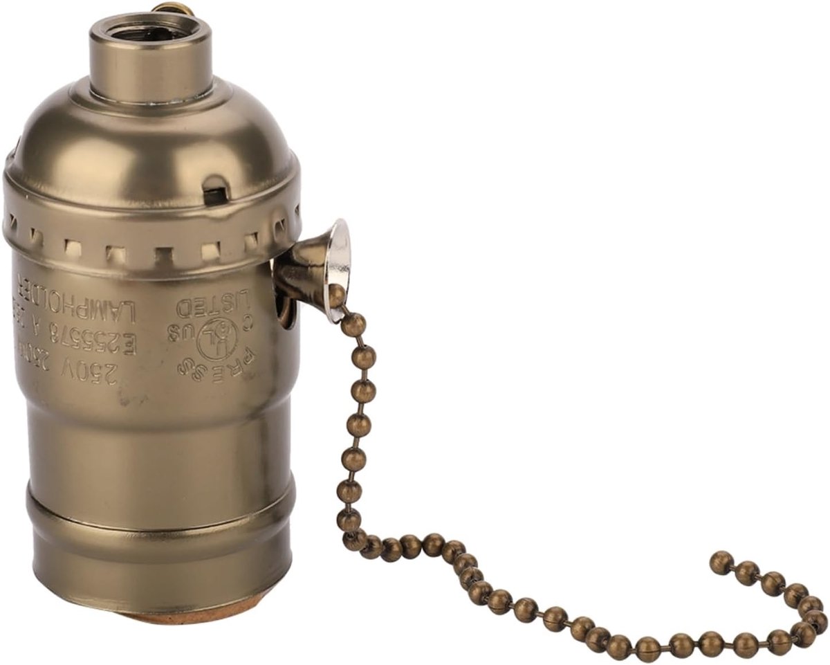 SnelShoppen - E27 Vintage Aluminium Lampenhouder met Trekketting - Robuuste Bronzen Tafellamp met Schroefbasis voor Comfortabel Gebruik in Huis, Tuin