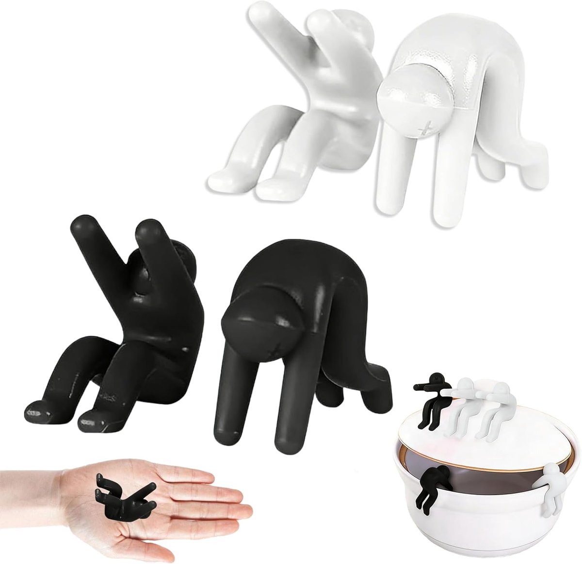 SnelShoppen - 4-delige Silicone Pan Deksel Lifters Set – Universele Splash Guard voor Pannen – Hittebestendige Keuken Gadget – Zwart/Wit