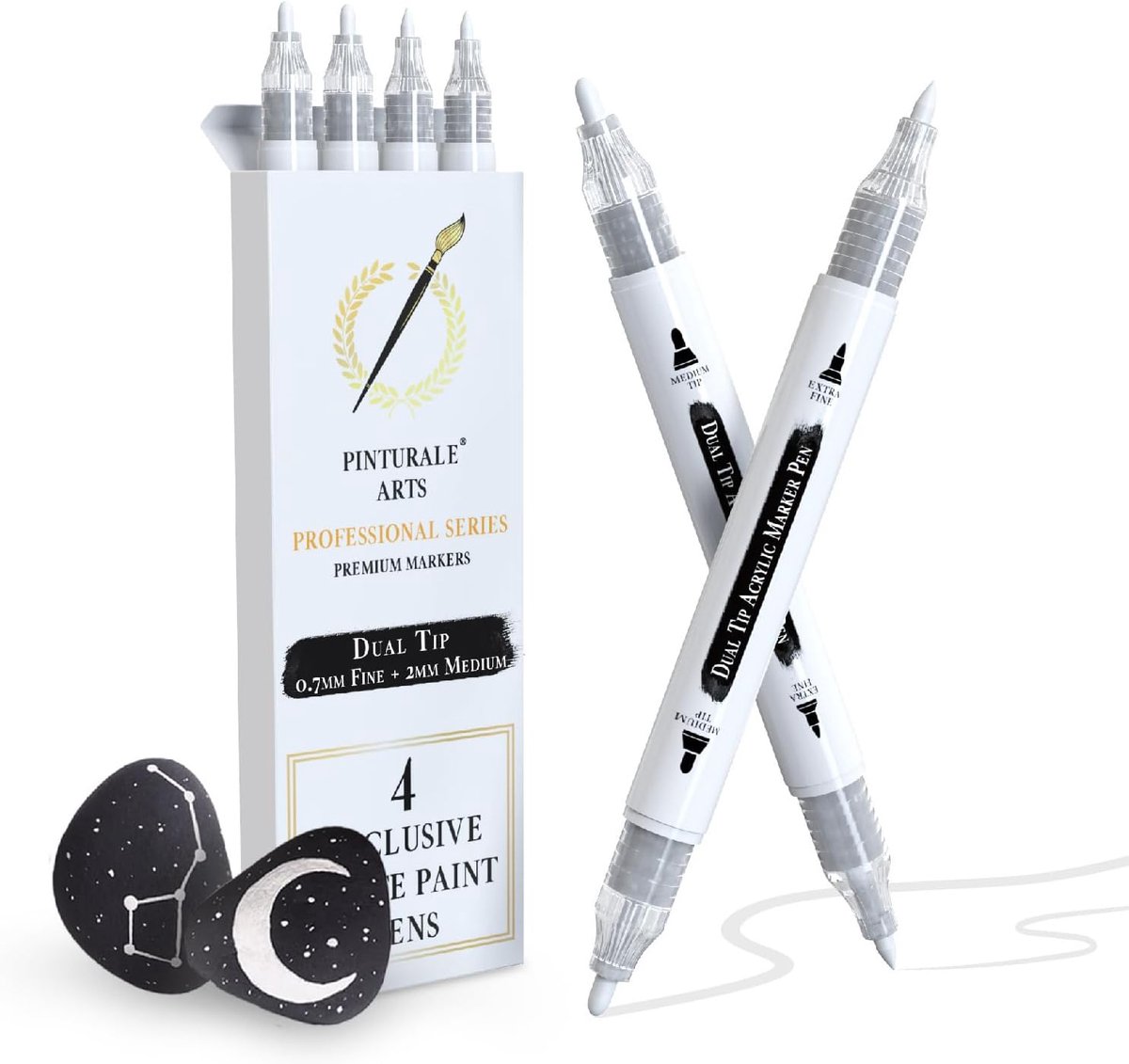 SnelShoppen - Set van 4 Witte Acryl Pennen met Dubbele Tip - 0.7mm en 3mm - Perfect voor Kunst, Handwerk, Stenen, Hout, Glas, Textiel - Creatieve Mark