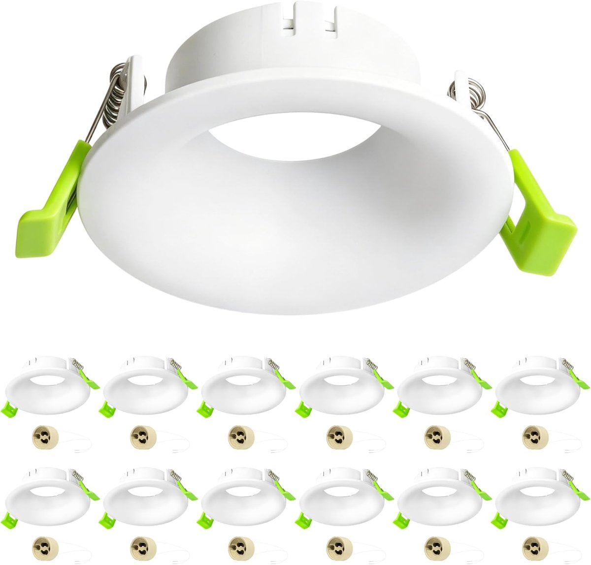 SnelShoppen - Set van 12 GU10 Inbouwspotlights, Witte Inbouwframes met Diepe Inbouw, Inclusief GU10 Fitting, Geschikt voor Zaaggat Ø70-80mm, Ideaal vo