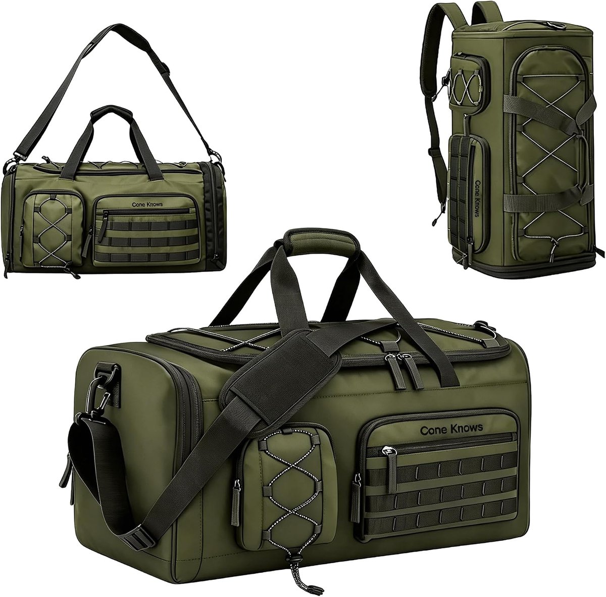 SnelShoppen - Sporttas 36-55 liter 3-in-1 Rugzak Reistas Dames Heren Gymduffeltas met Schoenenvak en Nat Vak Waterdicht Groen voor Fitness Outdoor Rei