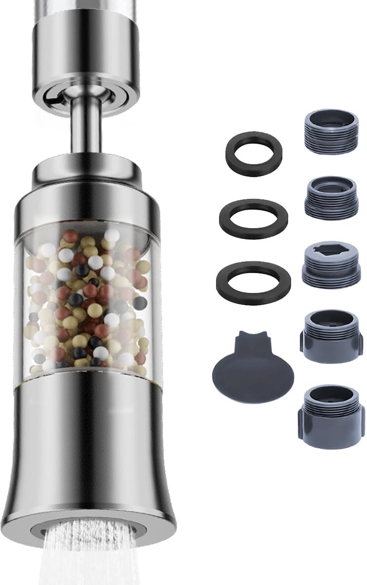 SnelShoppen - Waterfilter voor Keukenkraan met 2 Modi, Kalkfilter, 6-Fase Tap, 720° Draaibare Jet Controller voor Keuken, Ideaal voor Drinkwater en Ko