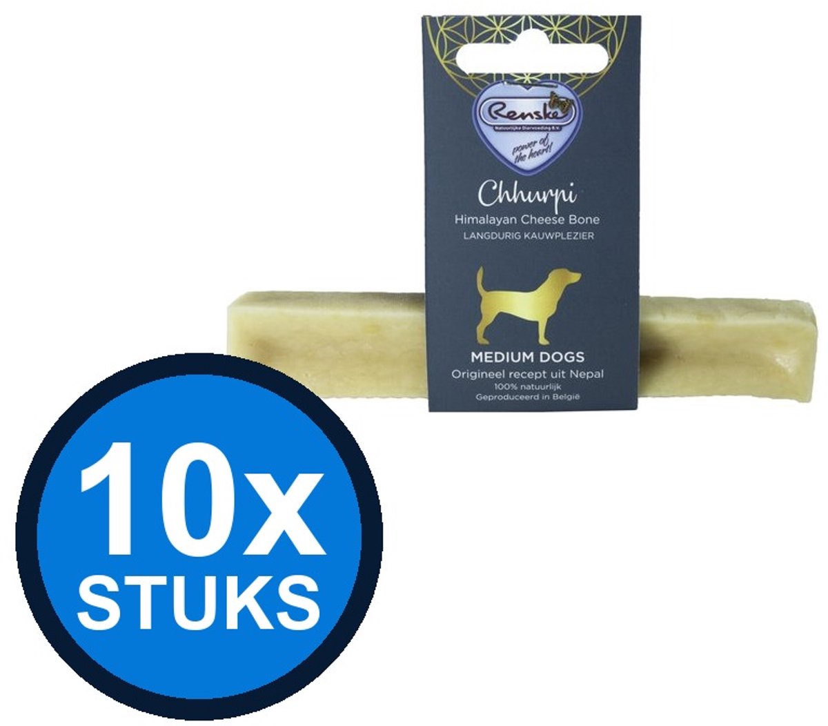 10x Renske - Chhurpi kauwkluif M 61gr - Hondenvoer Snacks - 61 g