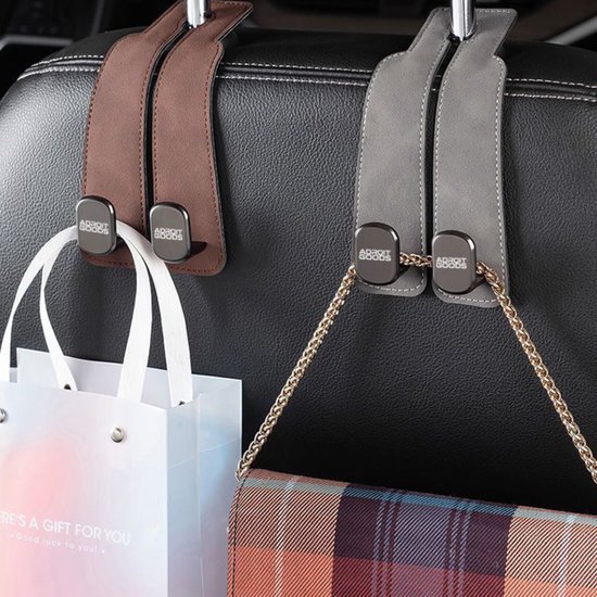 AdroitGoods Auto Hoofdsteun Haak Set - Multifunctionele Autohaken voor Tas & Organizer - Leer Look - Grijs — afbeelding 3