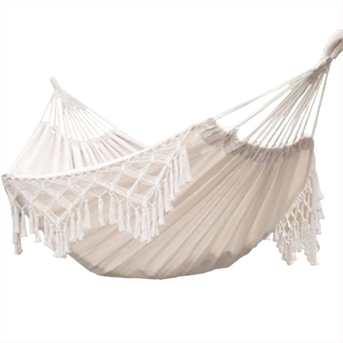 SnelShoppen - Dubbele Hangmat van Katoen met Franje, 240 cm x 150 cm, Maximaal 450 kg, Perfect voor Strand en Tuin, Voor 1-2 Personen