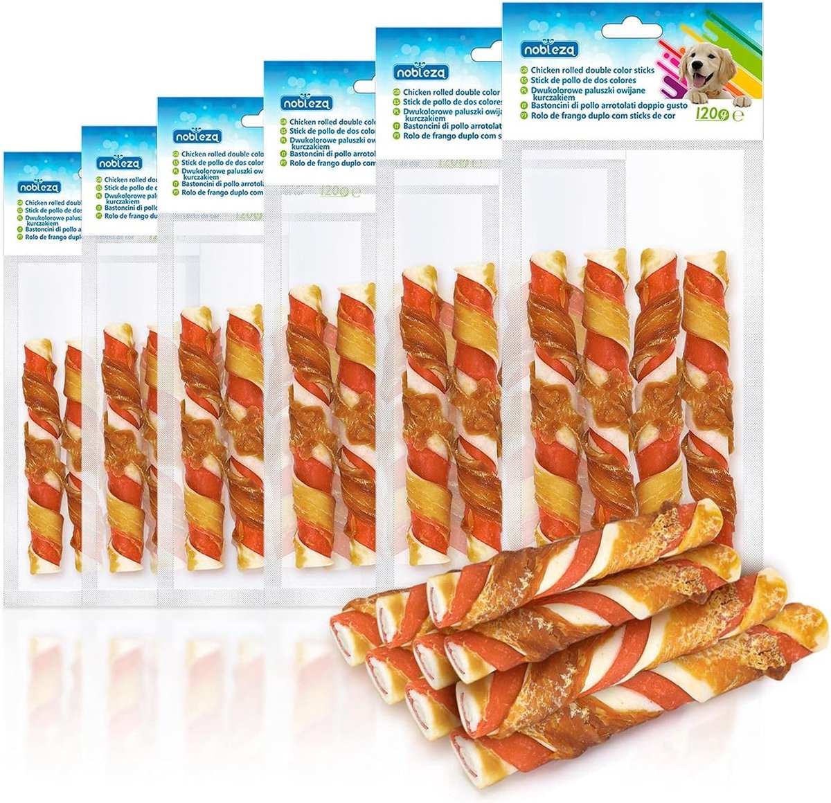 SnelShoppen - Chew Sticks voor Honden, Kippenhuid Snacks, Rolled Double Coloring Sticks, Natuurlijke Hondensnacks voor Grote Honden, 6 x 120 g, 12.5 c