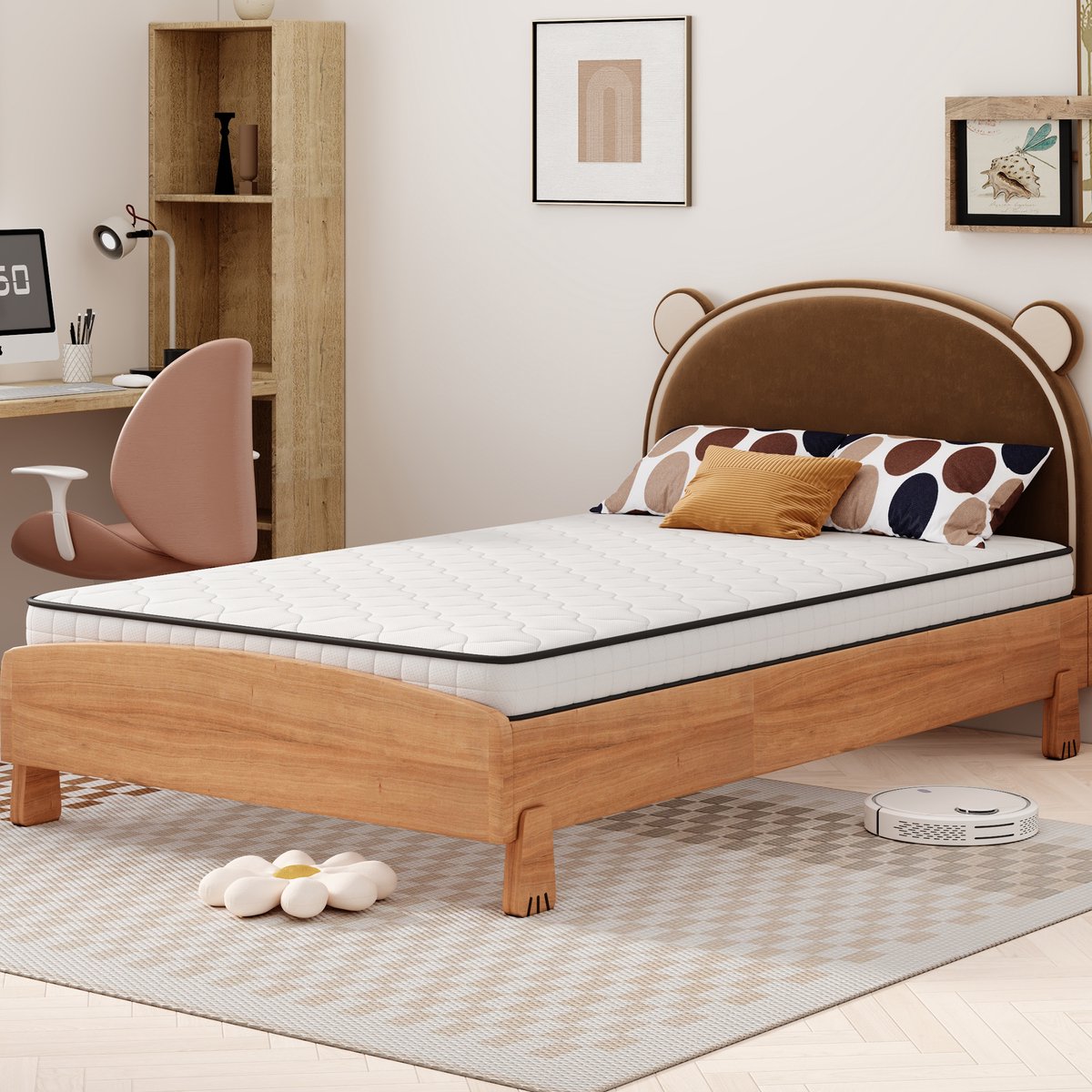 Federkernmatras 90x200 cm - Ergonomisch H3 Ligcomfort Met Lendenondersteuning - Rolmatras Voor Rug Zij En Buikslapers - Wit