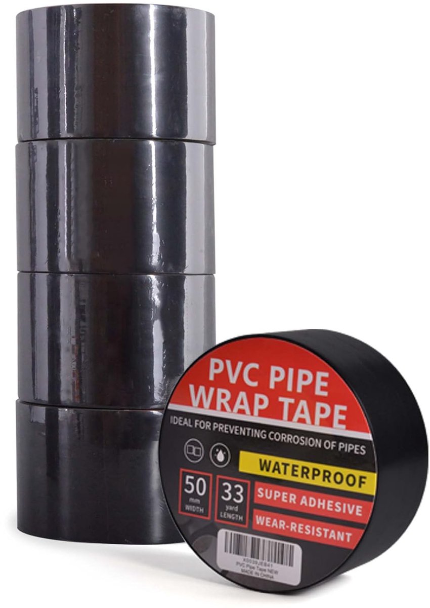 SnelShoppen - Black PVC Corrosiebestendige Luchtdichte Tape 5 Rollen, Weerbestendige Duct Tape voor Afvoerleidingen, Metalen & Elektrische Pijpen, Ant