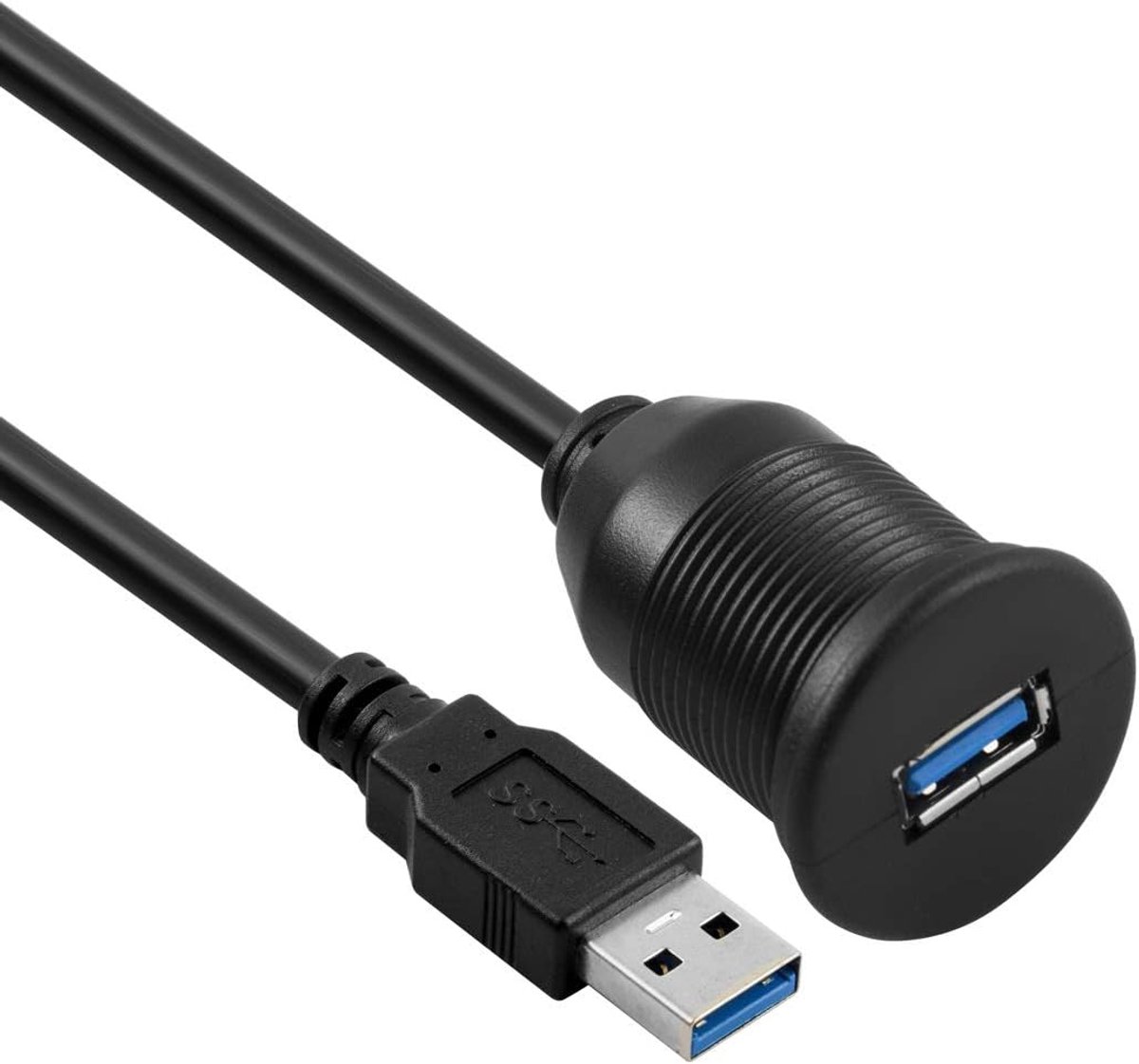 SnelShoppen - USB 3.0 Extension Kabel 1m - Panel Flush Mount Kabel voor Auto, Boot, Motorfiets - Hoge Snelheid, Inclusief Montage Accessoires