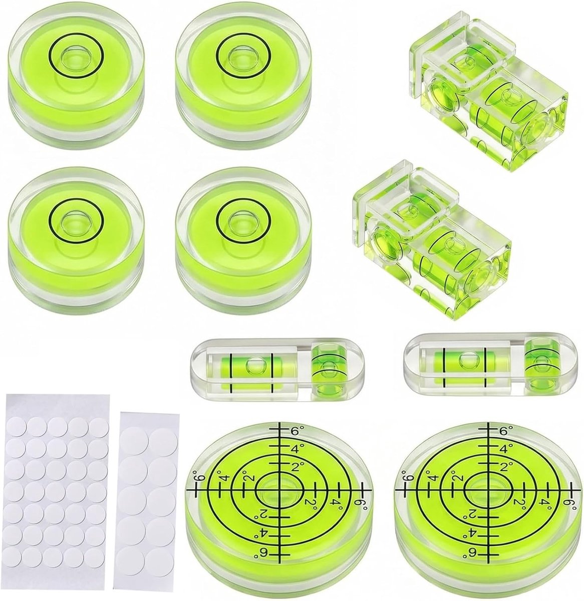 SnelShoppen - Mini Spirit Level Set van 10 - Ronde Waterpas voor Camping, Fotografie en Meer - Incl. 50 Plakpunten - Ideaal voor Nauwkeurige Metingen