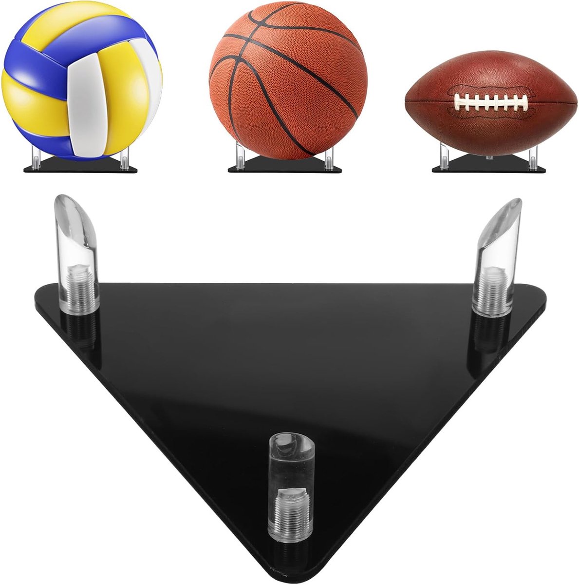 SnelShoppen - Thinp 1 Triangular Ball Stand - Voetbalstandaard, Ballenhouder, Acrylic Stand, Zwart, Geschikt voor Voetbal, Basketbal en Volleybal