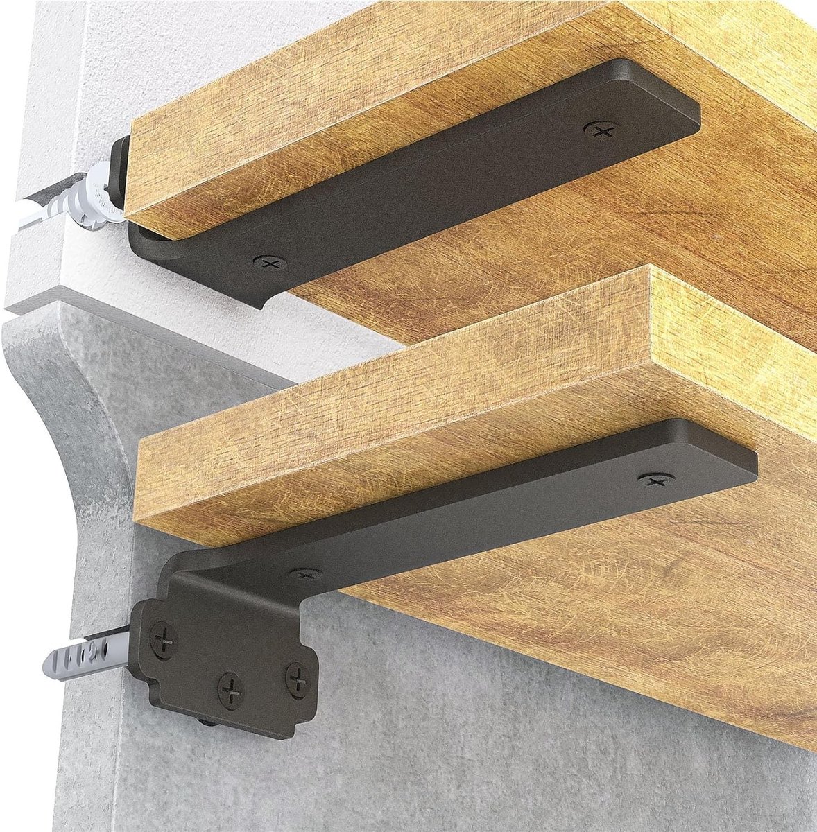 Zware metalen wandsteunen voor zwevende planken, 10 cm, 6 stuks, tot 75 kg draagvermogen, zwart