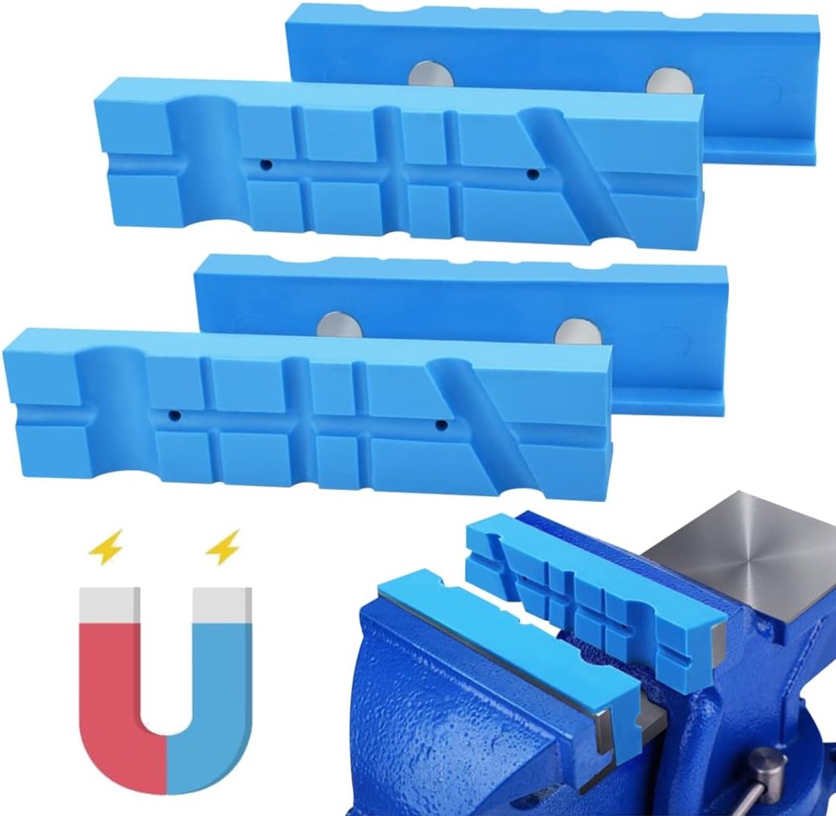 SnelShoppen - 2pcs Vise Jaw Pads Magnetisch Soft Bench Multi-Groove Universele Vise Beschermkappen voor Houtbewerking en Sieraden - 14x3.5cm