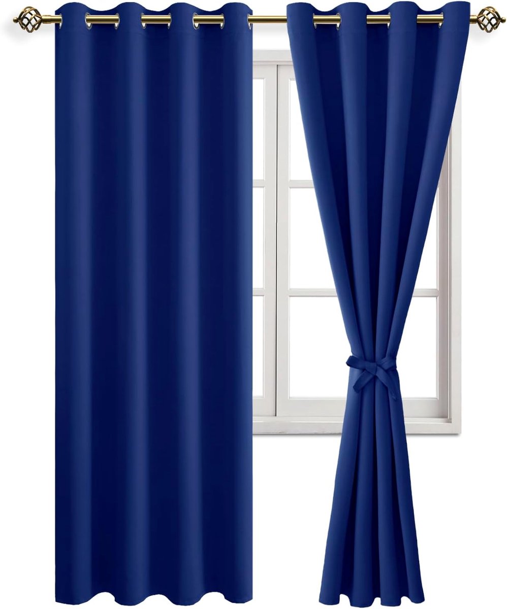 SnelShoppen - JIUZHEN Blackout Gordijnen Oogjes Voor Slaapkamer Woonkamer Koningsblauw 215 x 132 cm - Verduisterende Raamdecoratie