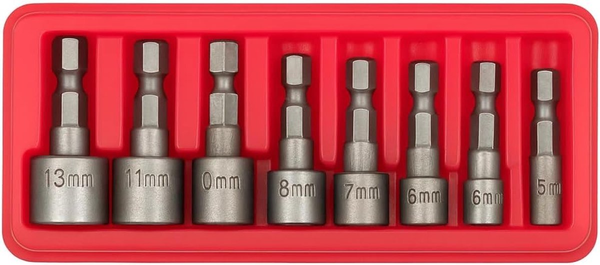 SnelShoppen - 8-delige Accuschroevendraaierset met 5-13 mm Bits - Chrome-Vanadium Staal, 1/4 inch Hex, Opbergkom - Voor Klussen, Montage, Doe-Het-Zelf