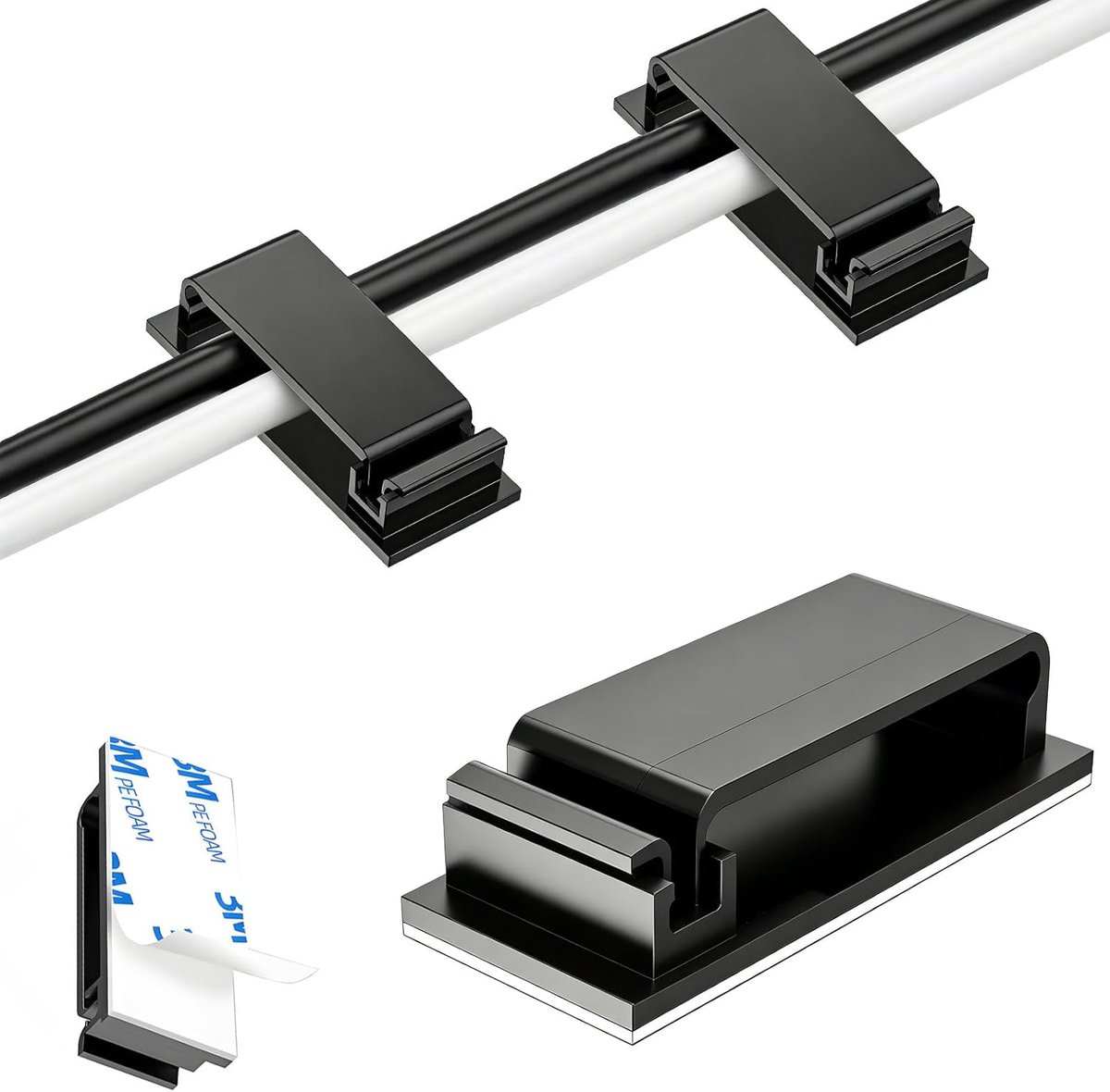 SnelShoppen - 50 Stuks Zelfklevende Kabelhouders - Wit Kabel Organiser - Kabel Clips met Hoge Hechting - PA66 Nylon Brandbeveiliging - Ideaal voor Bin