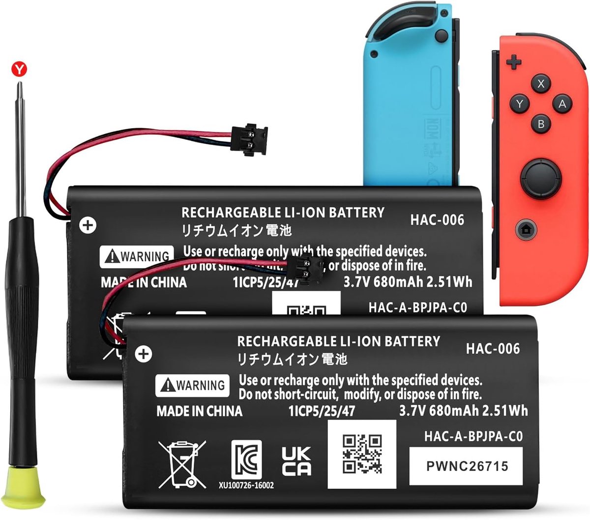 SnelShoppen - 680mAh Vervangende Batterij voor Switch Joy-Con L/R HAC-006, Hoge Capaciteit, Lange Standby Tijd, Geschikt voor HAC-015, Gaming Accessoi