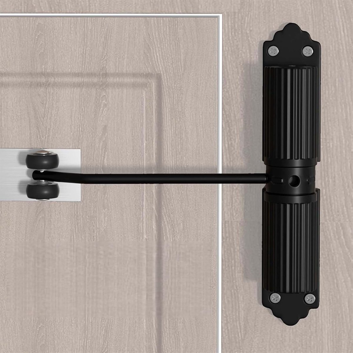 SnelShoppen - Automatische Deursluiter voor Kamerdeuren, Glazen Deuren, Tuinpoorten, Instelbare Sluitkracht tot 60 kg, Elegant Zwart Design met Geluid