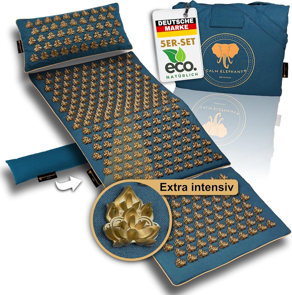 Thijox - XXL Acupressuurmat Met Kussen en Warmtefunctie - Mandala Pro Set - Massagemat voor Gevorderden - Blauw - 5-Delig - Spanningen Loslaten - Acup
