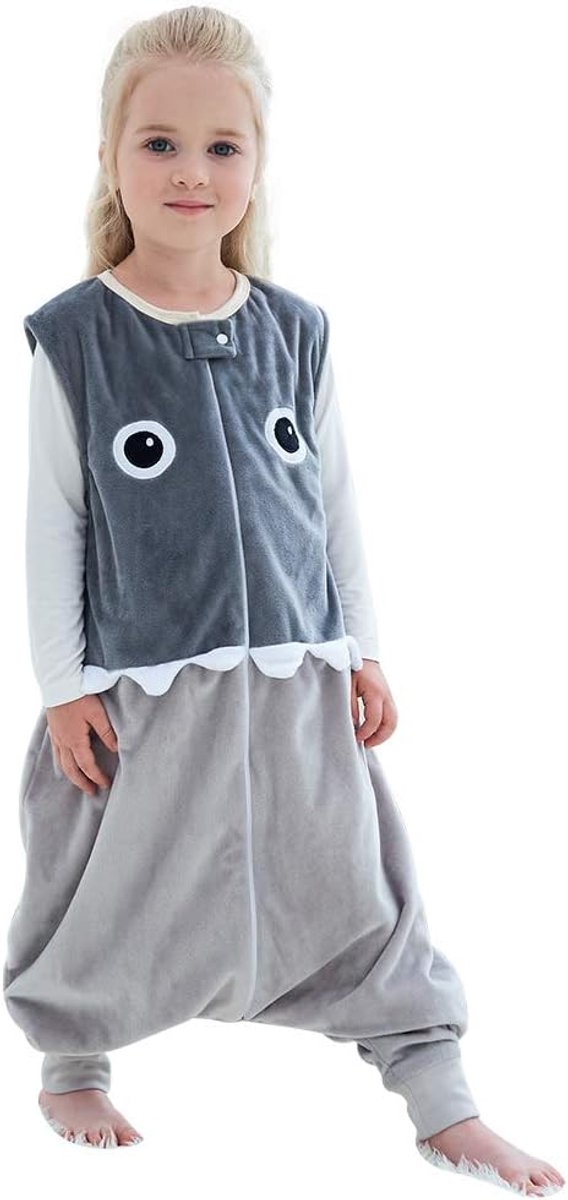 SnelShoppen - Unisex Mutsloze Babyslaapzak met Rits en Voetjes voor Kinderen 1-6 Jaar - Schattige Grijze Haai Print - Duurzaam Materiaal en Gemakkelij