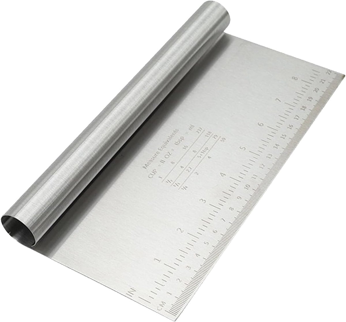 SnelShoppen - Deegkaart Roestvrij Staal 22x12 cm met Meetschaal, Deegschraper Spatel voor Cake, Pizza, Brood, Multifunctioneel Keukengereedschap