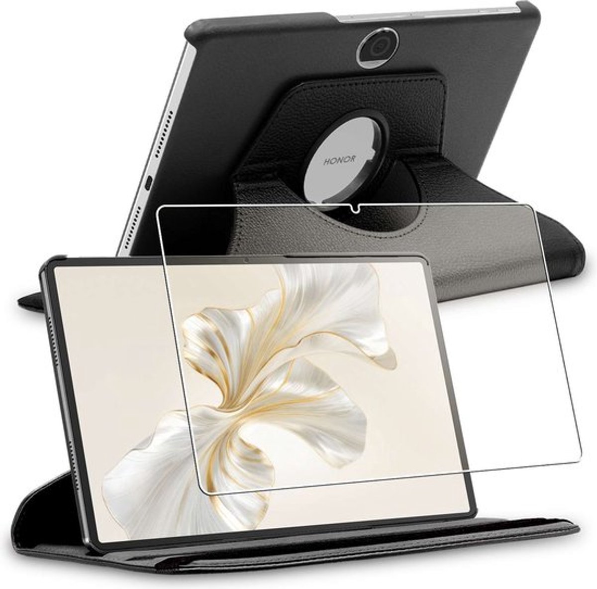 ebestStar - Hoes geschikt voor Honor Pad 9, Roterende Etui, Case, 360° Draaibaar hoesje, Zwart + Gehard Glas