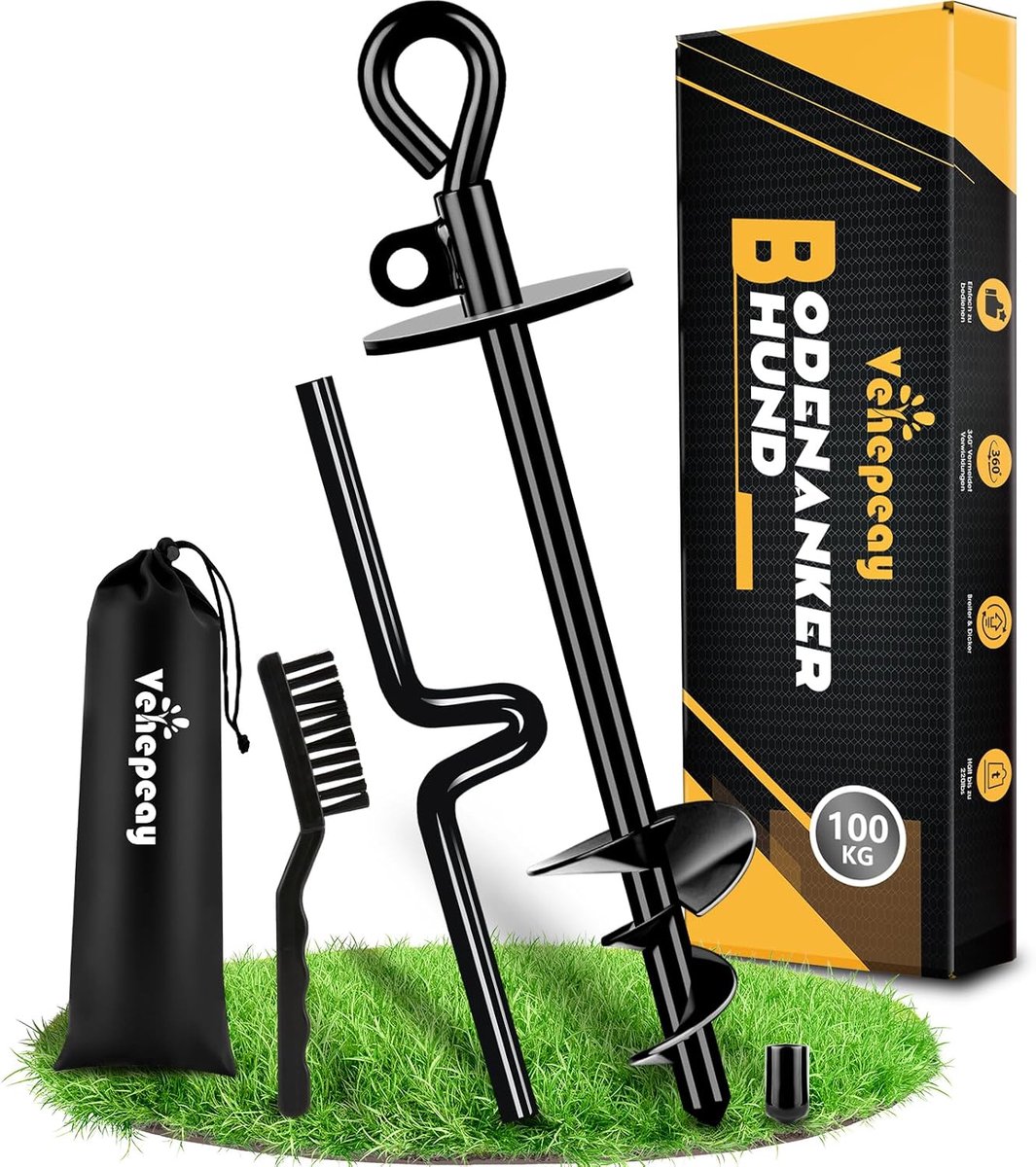 SnelShoppen - Pro Ground Anchor 37 cm - Extra Stabiele Spiralanker tot 100 kg voor Grote Honden - Roestbestendig, Ideaal voor Strand, Camping, Tuin en