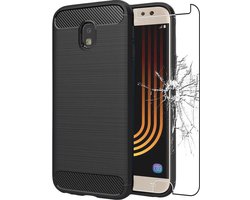 ebestStar - Hoes geschikt voor Samsung J7 2017 Galaxy SM-J730F, TPU Bescherming Cover, Koolstof Design Hoesje, Zwart + Gehard Glas