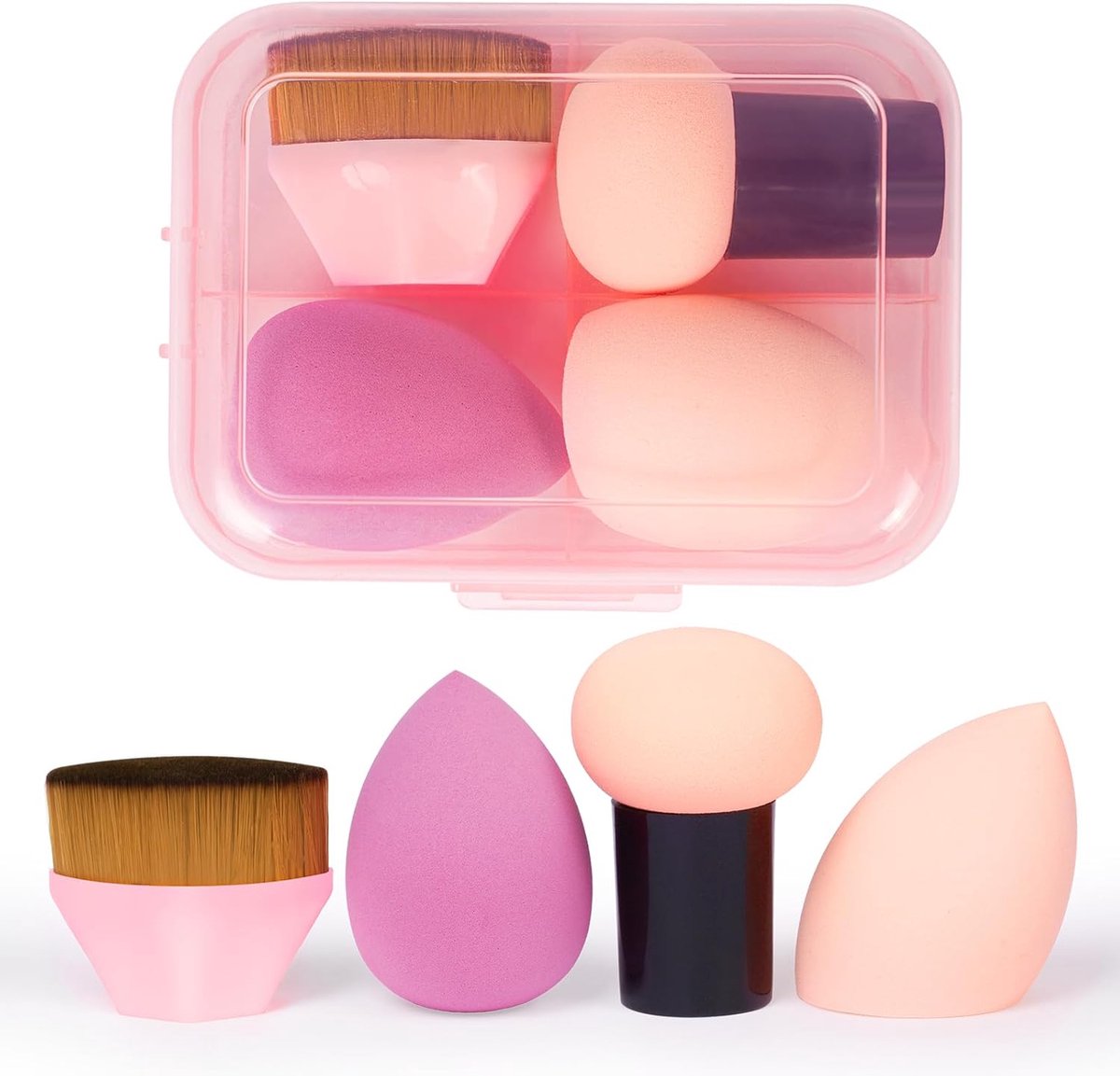 Thijox - 4PCS Make-up Sponge Set met Opbergdoos, Professionele Beauty Sponges, Foundation Brush, Droog & Nat Gebruik, Perfect voor Crème, Vloeibaar, C