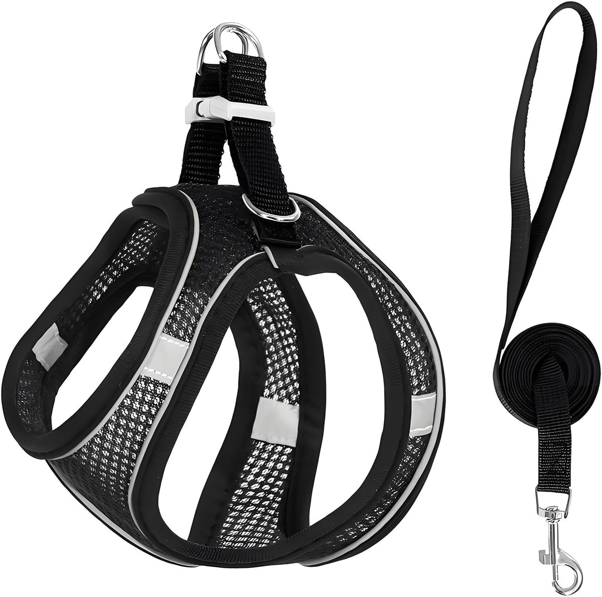 SnelShoppen - Hondenharnas Zwart voor Puppy's en Kleine Honden, Ademend Mesh, 1,5 m Lijn, Halsomtrek 28-30 cm, Eenvoudig Aantrekken, Perfect voor Wand
