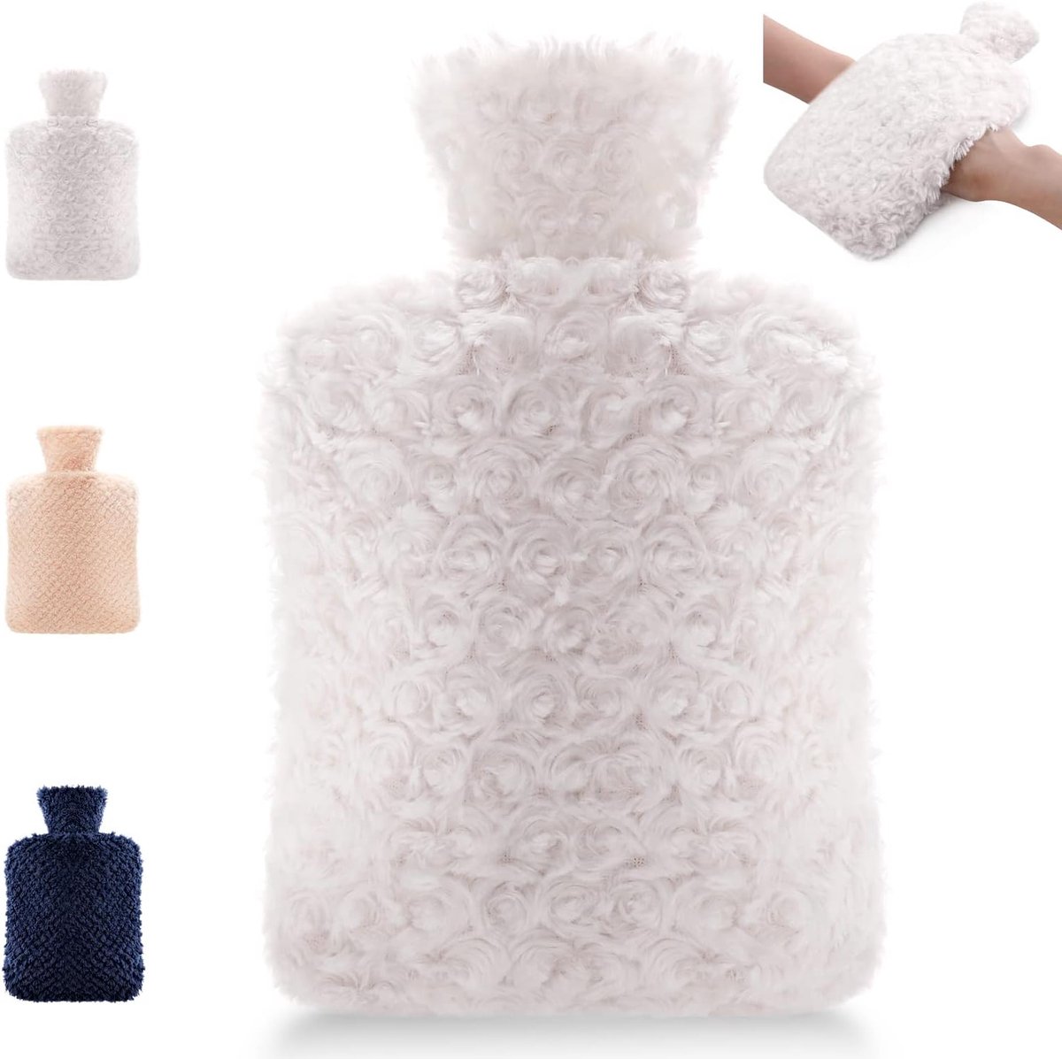 SnelShoppen - Warmwaterkruik 2 L met Fluffy Pluche Hand- en Voetverwarming, Lekvrij, Apricot, Ideaal voor Koudere Dagen, Gezelligheid, Slaapkamer, Woo