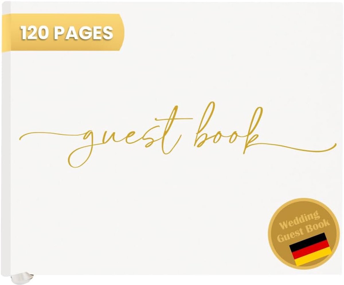 SnelShoppen - Premium Huwelijks Gastenboek 120 Pagina's, Dikke Papier, Vintage Stijl, Gouden Titel, Ideaal voor Trouwen, Jubilea, Verjaardagen (Wit)