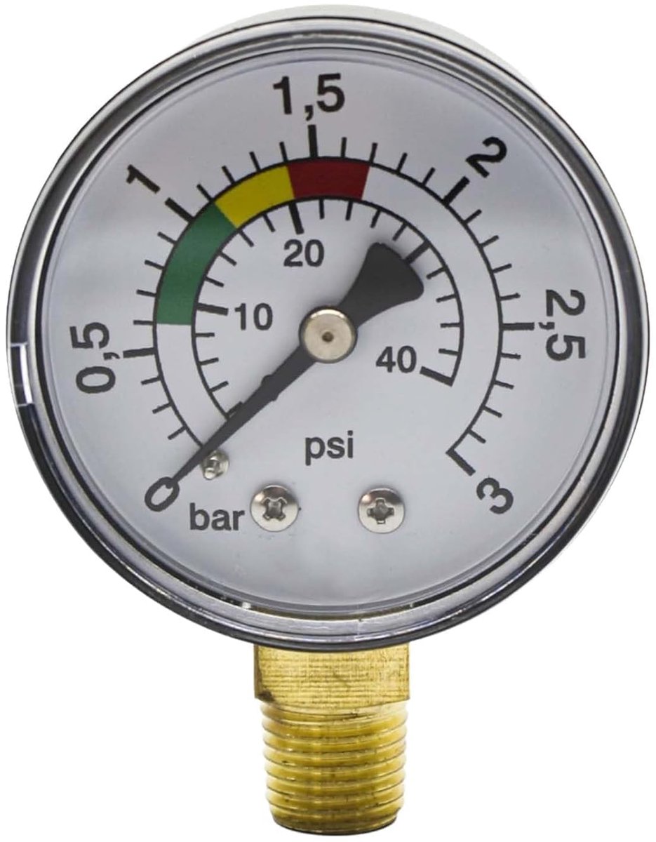 SnelShoppen - Drukmeter voor Zwembadfilter, Waterdrukmeter 0-3 Bar, Dubbele Schaal, Voor Zwembadpomp, Precisie, 50 mm