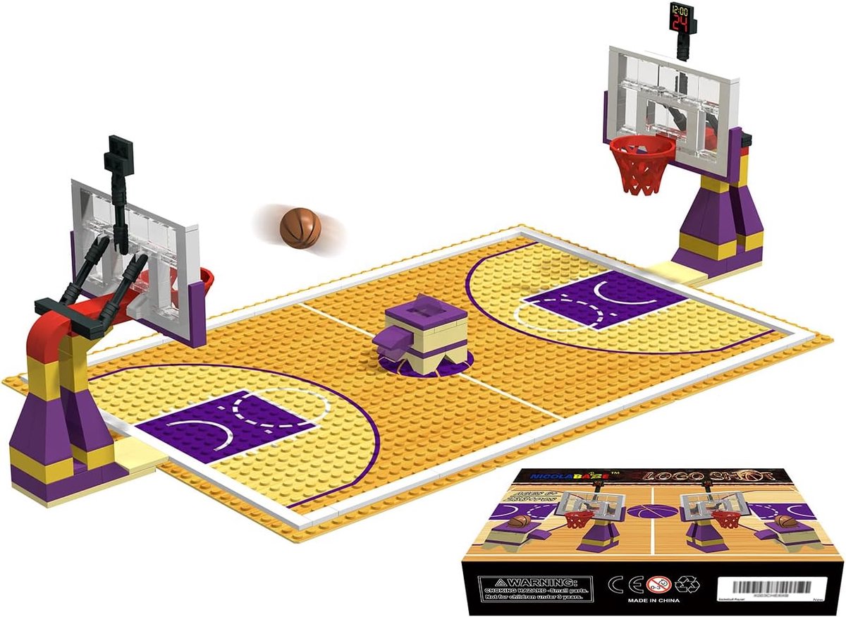 SnelShoppen - Classic Building Blocks Basketball Court, 3 Base Plates, 2 Basketball Stands, 2 Shooter, 2 Basketballs, Creatieve Bouwstenen voor Kinder