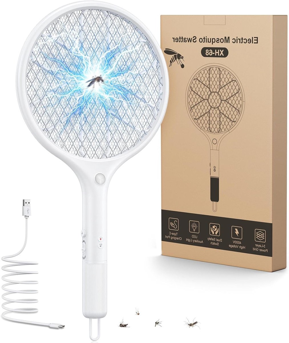 Elektrische Vliegenvanger met 4000V, Oplaadbare Bug Swatter met LED Licht en Veilig 3-Laags Gaas voor Binnen en Buitengebruik, Ideaal voor Thuis en Kamperen